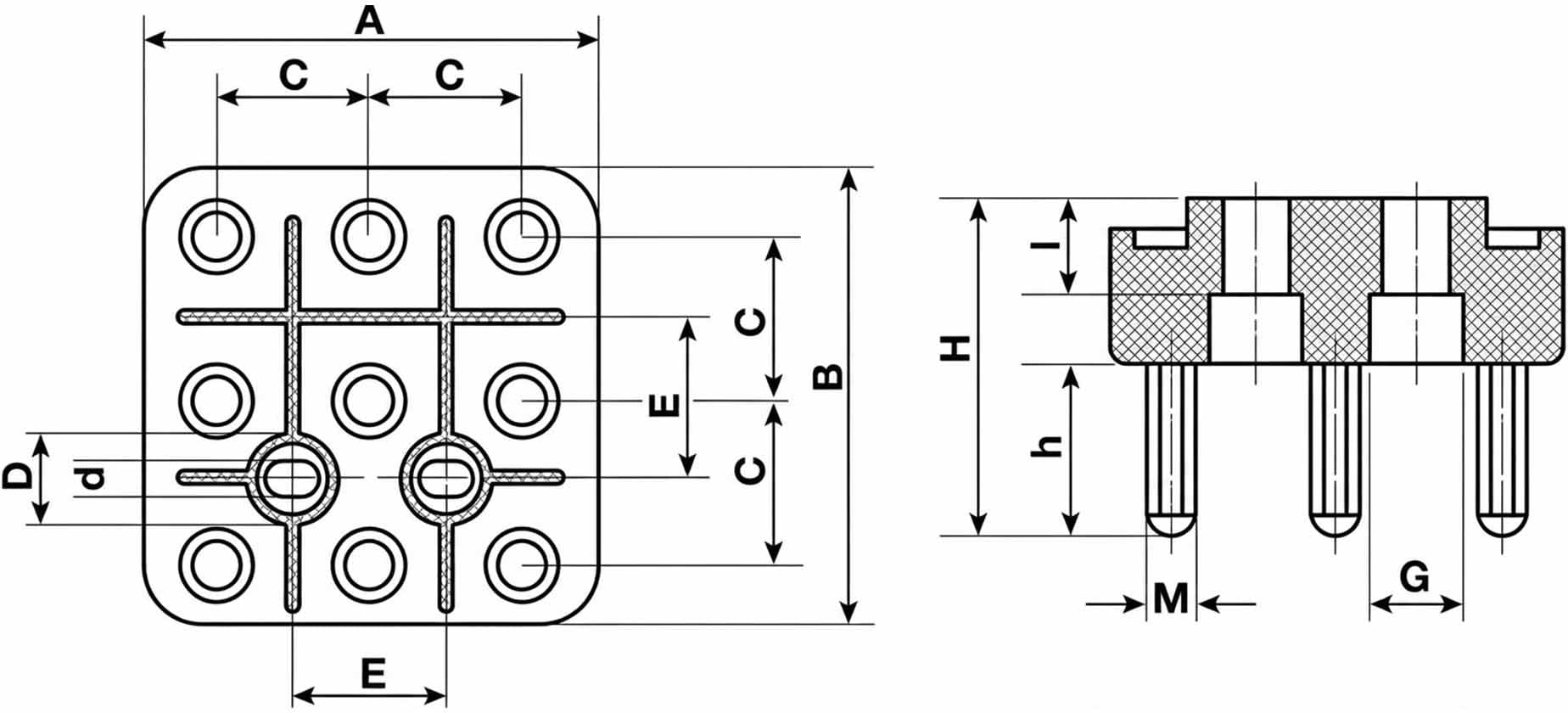 Disegno tecnico morsettiera 9 perni